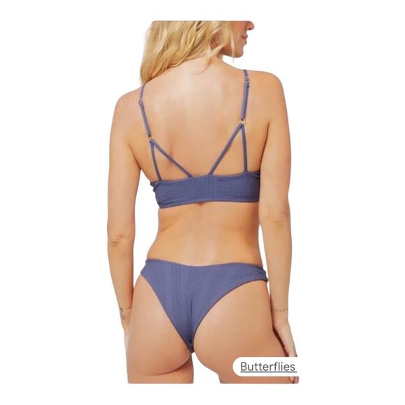 LSpace By Monica Wise Bitsy Cut Pointelle Rib Cabana Bottom Slate Purple NWT - Picture 10 of 10